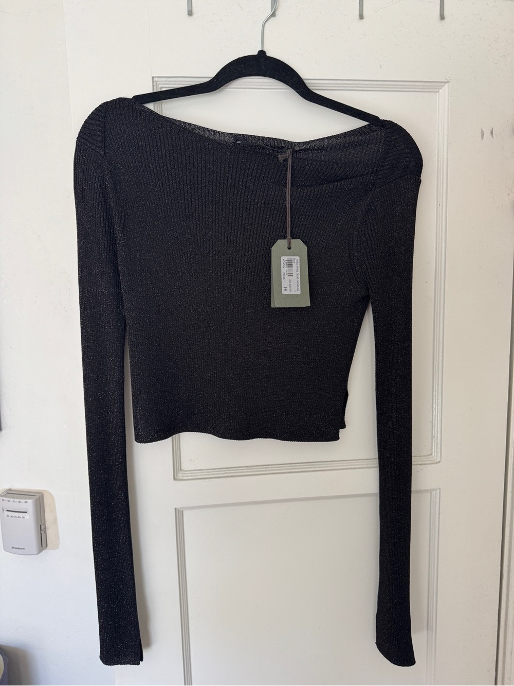 All Saints Black Long-Sleeve Ribbed Crop Top